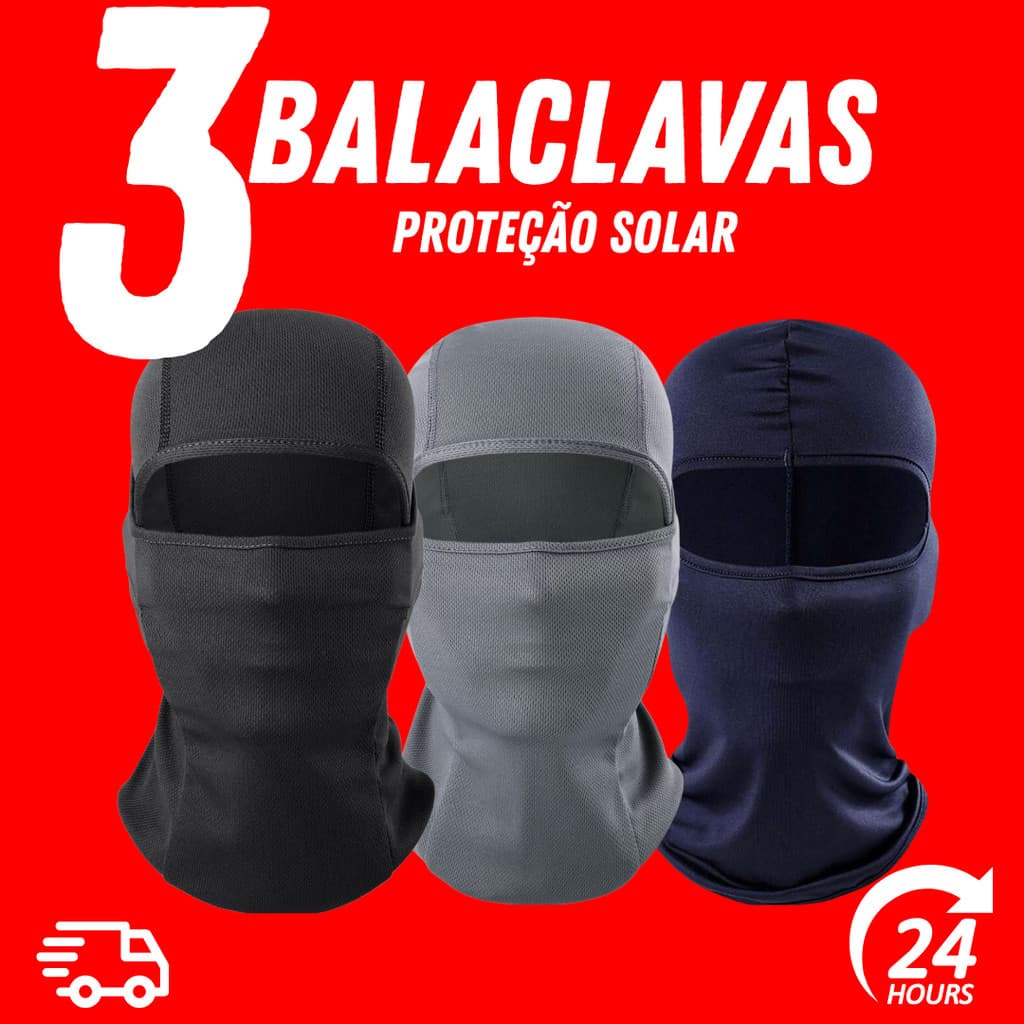 3 Touca Ninja Balaclava Toca UV+50 Proteção Solar Térmica Motoqueiro Motoboy touca preta