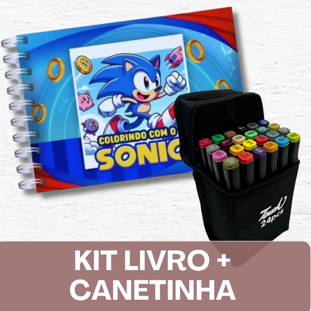 SONIC– Livro de Colorir+ Canetinhas / 50 Folhas / Capa Holográfica