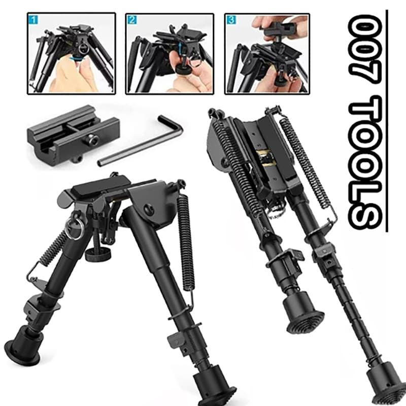 Bipé Tático Abs Retrátil Ajustável Preto Alumínio 182-255mm