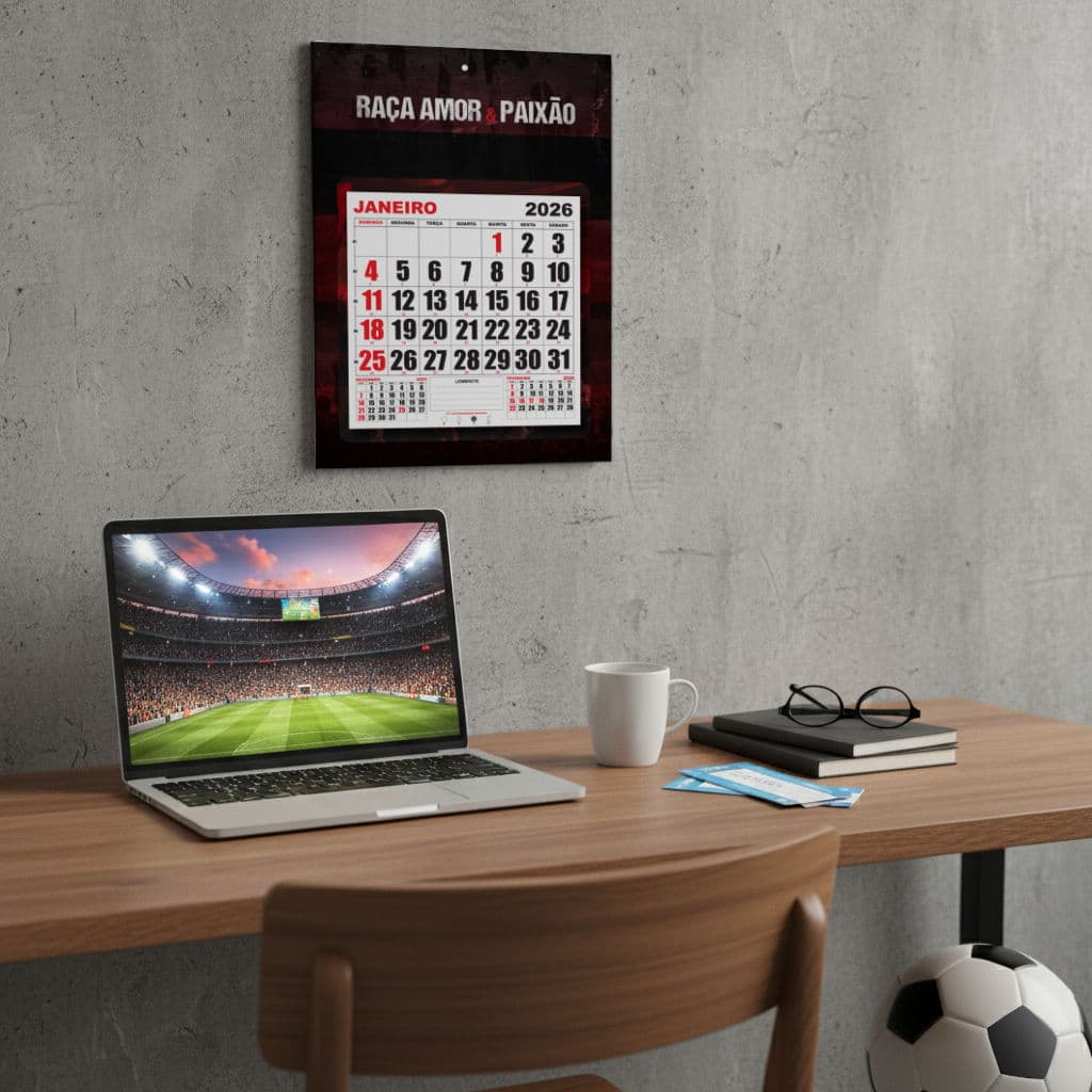 Calendário 2026 de Parede Futebol Torcidas Brasil com Hino do time