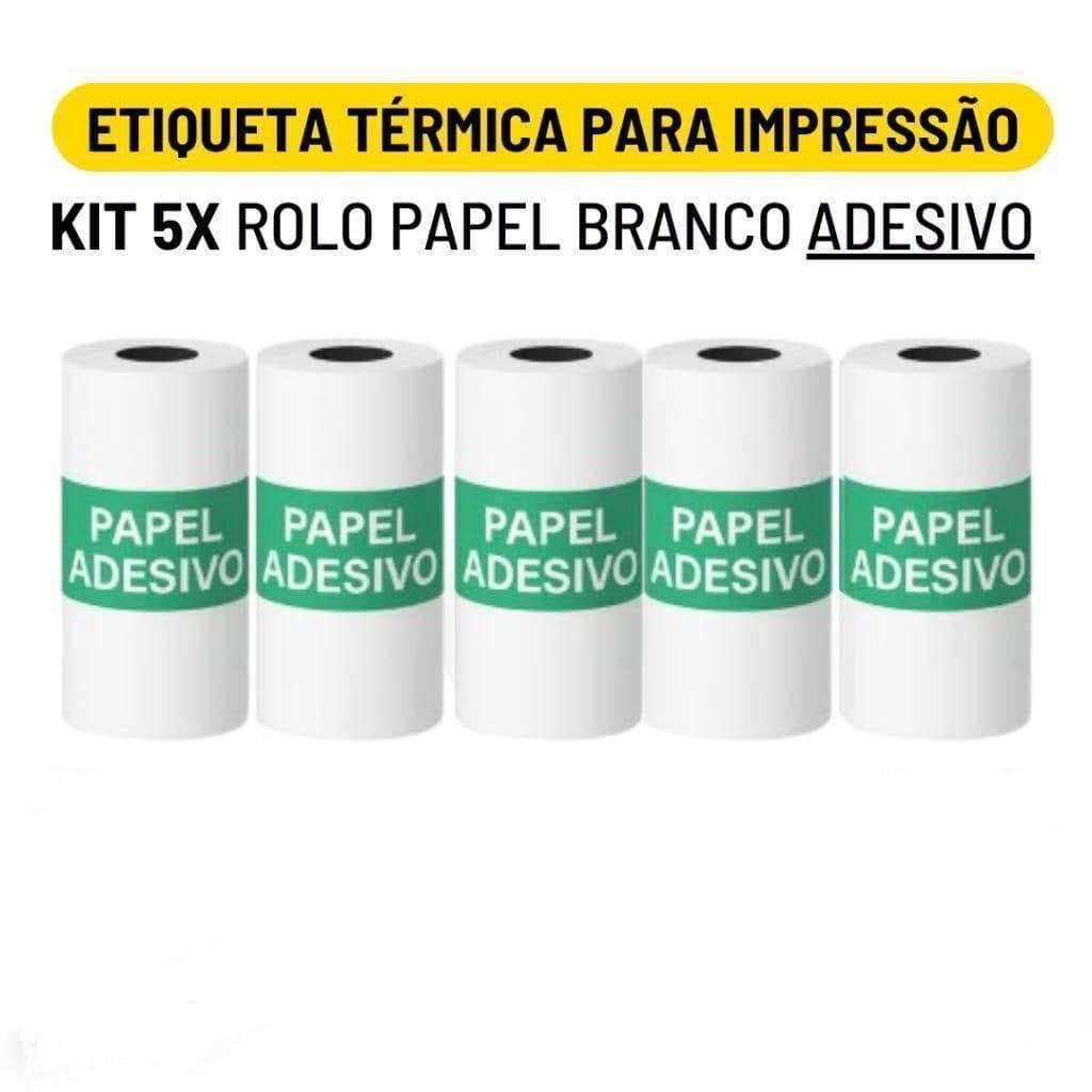 Kit 5 Bobina Etiqueta Térmica 57x30mm Branco Rolo Para Mini Impressora Portátil a Prova De Água