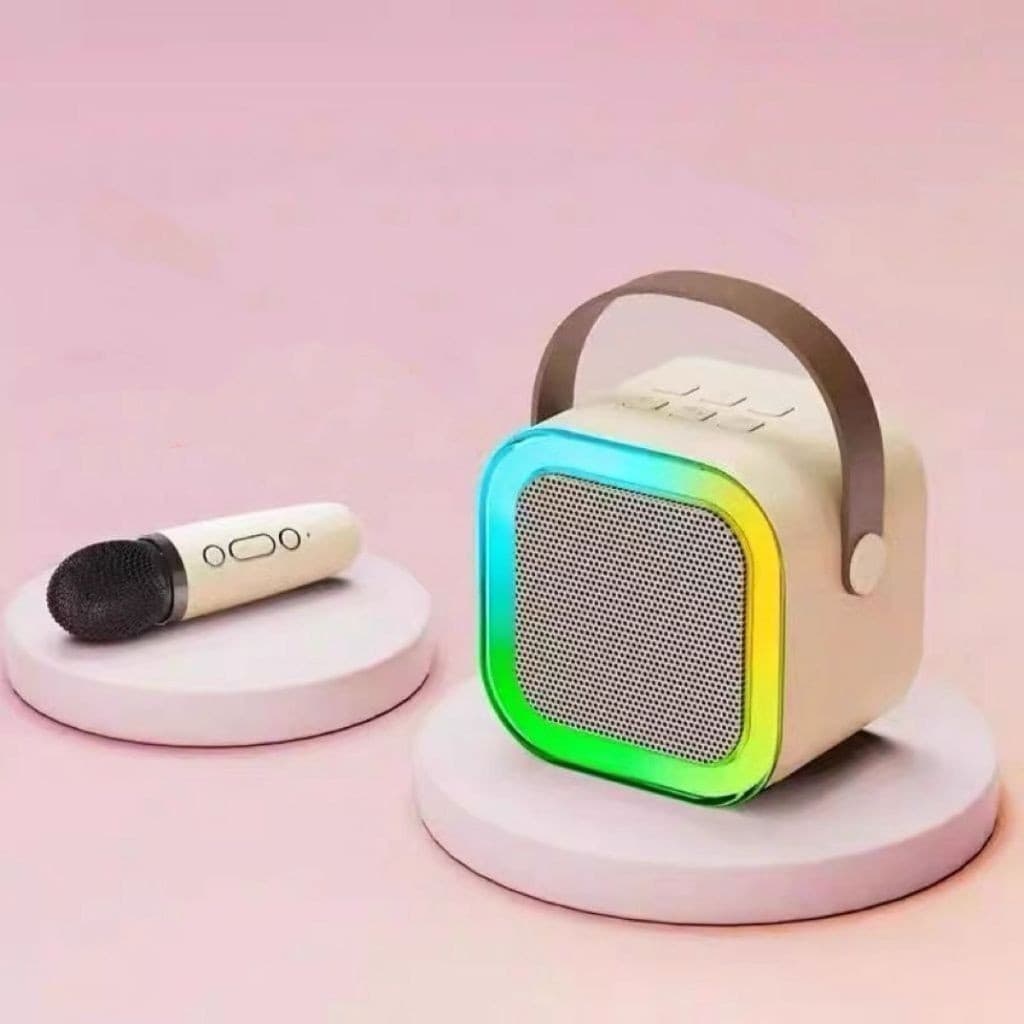 K12 Alto-falante Bluetooth Karaoke com Microfone, Luzes LED e Diversão para Toda a Família 2 Microfones