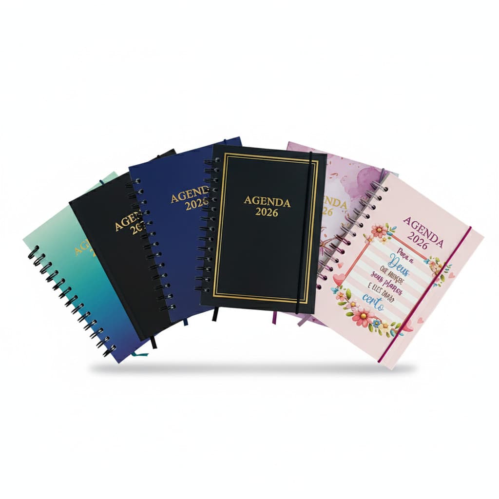 Agenda 2026 Espiral Diária Planner Colorida Estampado 19cmx13,5cm A5 Feminina Calendário Mármore Borboleta 168 Folhas