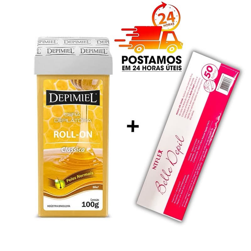 Kit Depilação Cera Quente Depimiel Roll-On Mel 100g + Lenço Depilatório 50unid