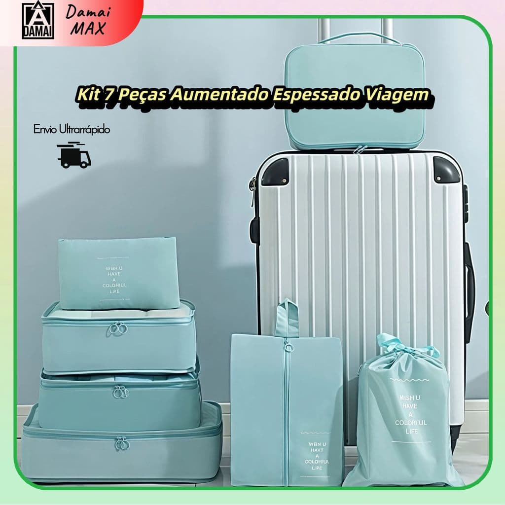 Kit de 7 Peças - Bolsas Organizadoras para Mala de Viagem, Roupas e Bagagem