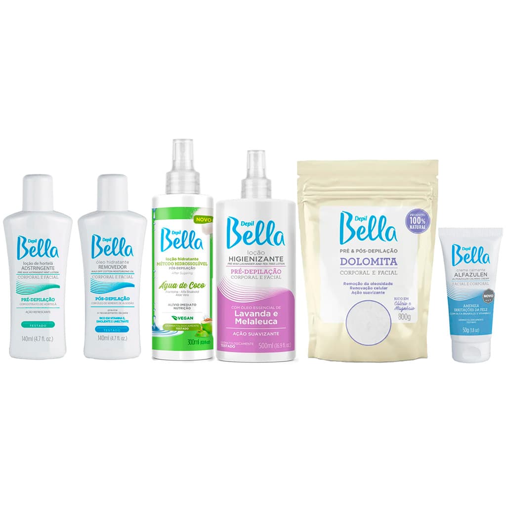 Kit Pre e Pós Epilação Depil Bella com 6 Produtos