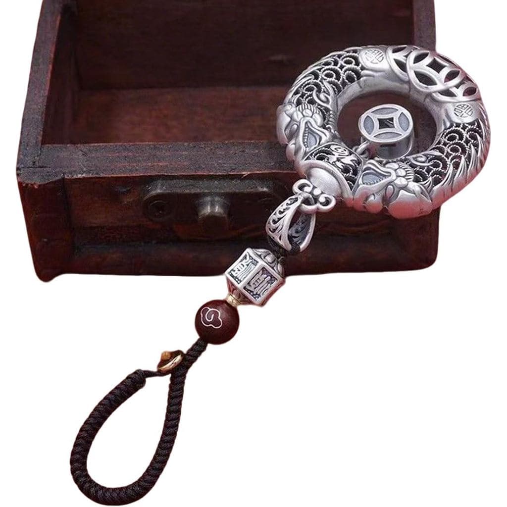 Chaveiro De Prata S925 Com Bênção De Dragão Duplo Fofo-Pingente De Chave De Carro Fivela De Paz De Dragões Da Guarda , L