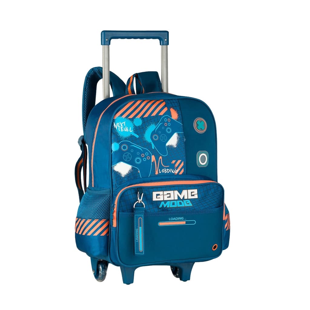 Mochila De Rodinha C/ Alças e Chaveiro Vídeo Game Escolar Infantil Ideal Para Escola/ Passeios Detalhes De Botão - Clio