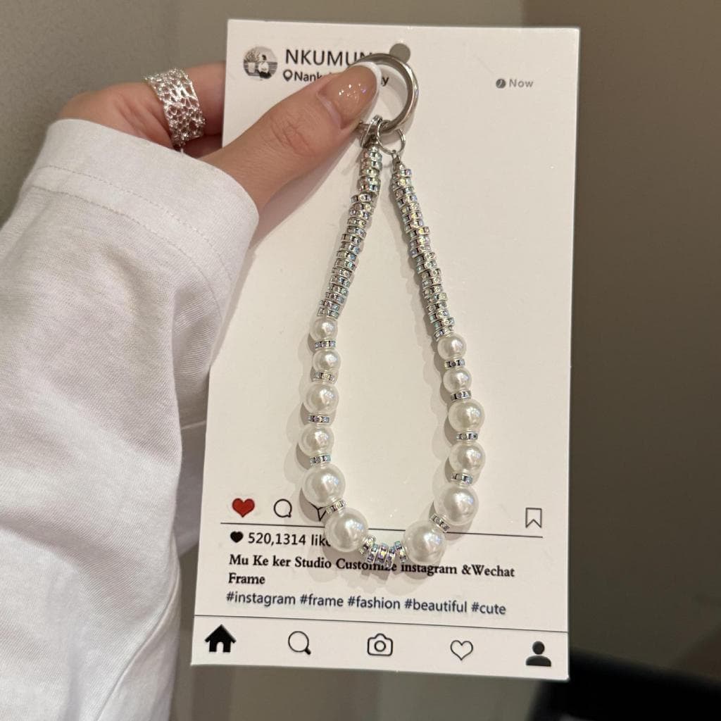 Cordão Correias Luxo 12 Pérolas com Diamante para Celular Capinha Chaveiro AntiQuedas
