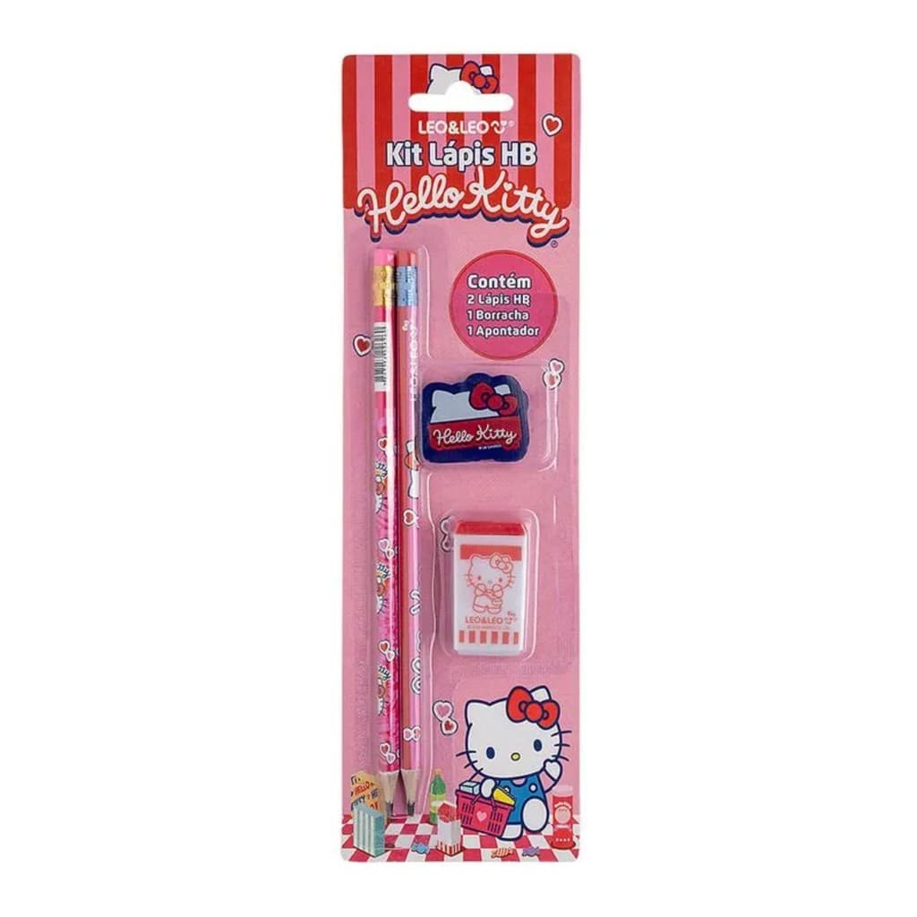 Kit Lápis Hb Hello Kitty 2 Lapis/Apontador/Borracha (Caixa com 24 Kits) Leonora - 71622