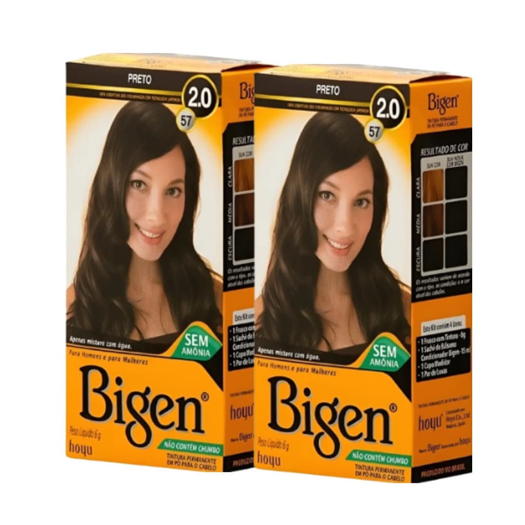 Bigen Tintura Permanente Em Pó Para O Cabelo - 2.1 Preto Azulado Luminoso - 2 Unidades - Cless