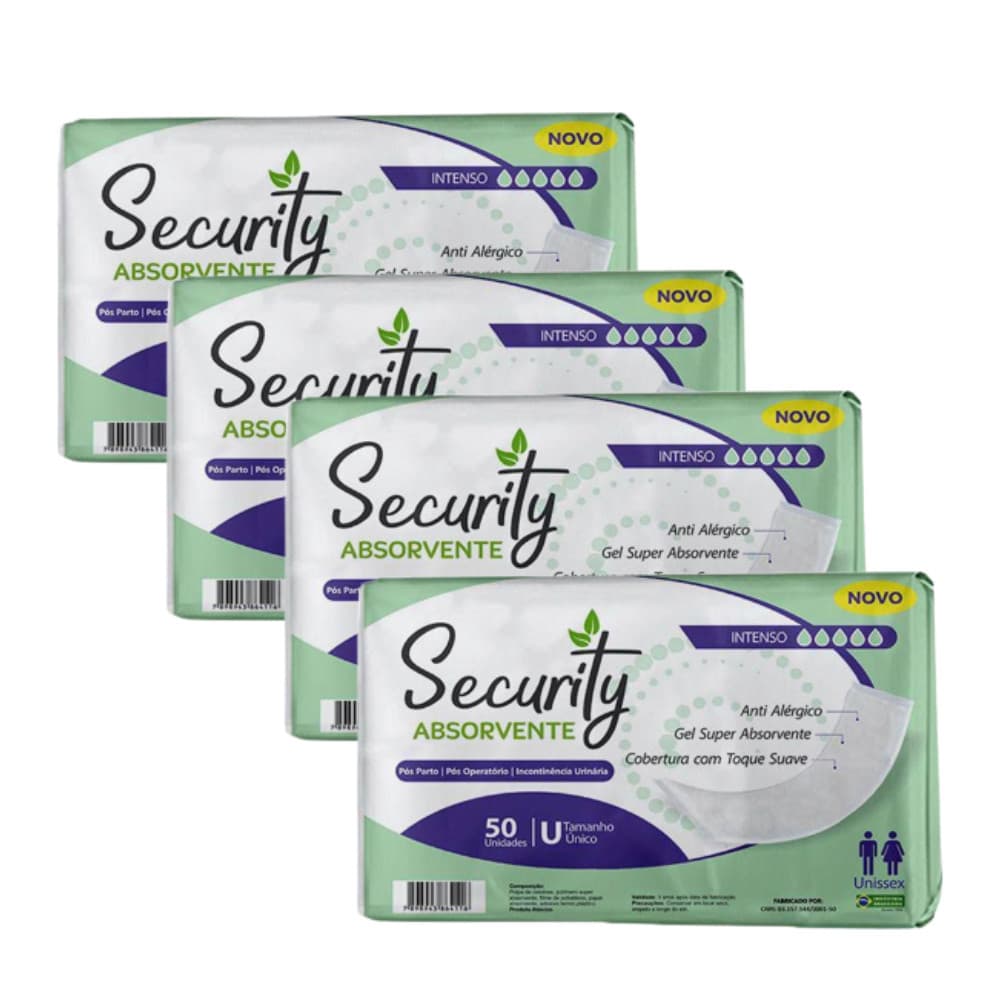 KIT COM 4 OU 3 PCTS Absorvente Geriátrico/PósParto/Operatório/Incontinência - SECURITY 50UN CADA PCT