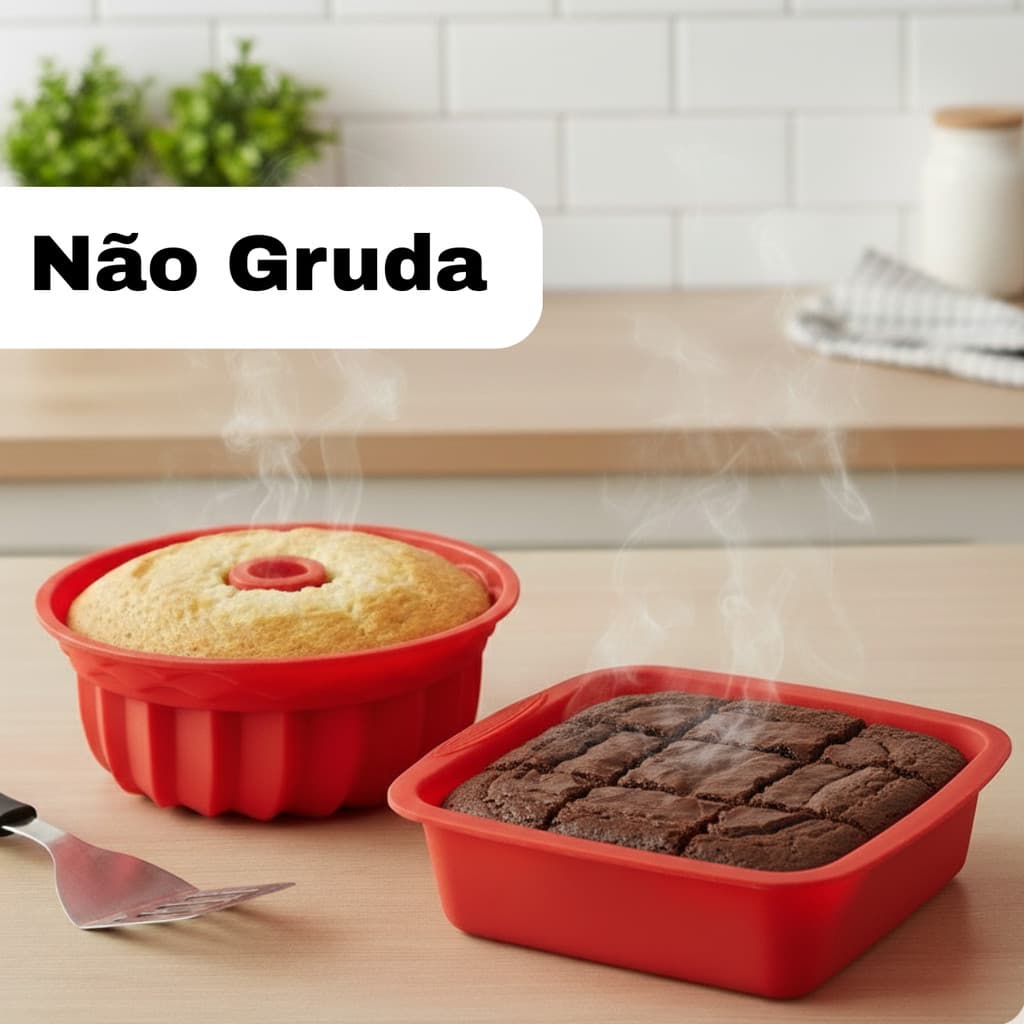 kit 2 Forma de Silicone Flexível Antiaderente Multiuso Redonda Quadrada Ideal Para  Bolos Brownnies Pavês e Sobremesas