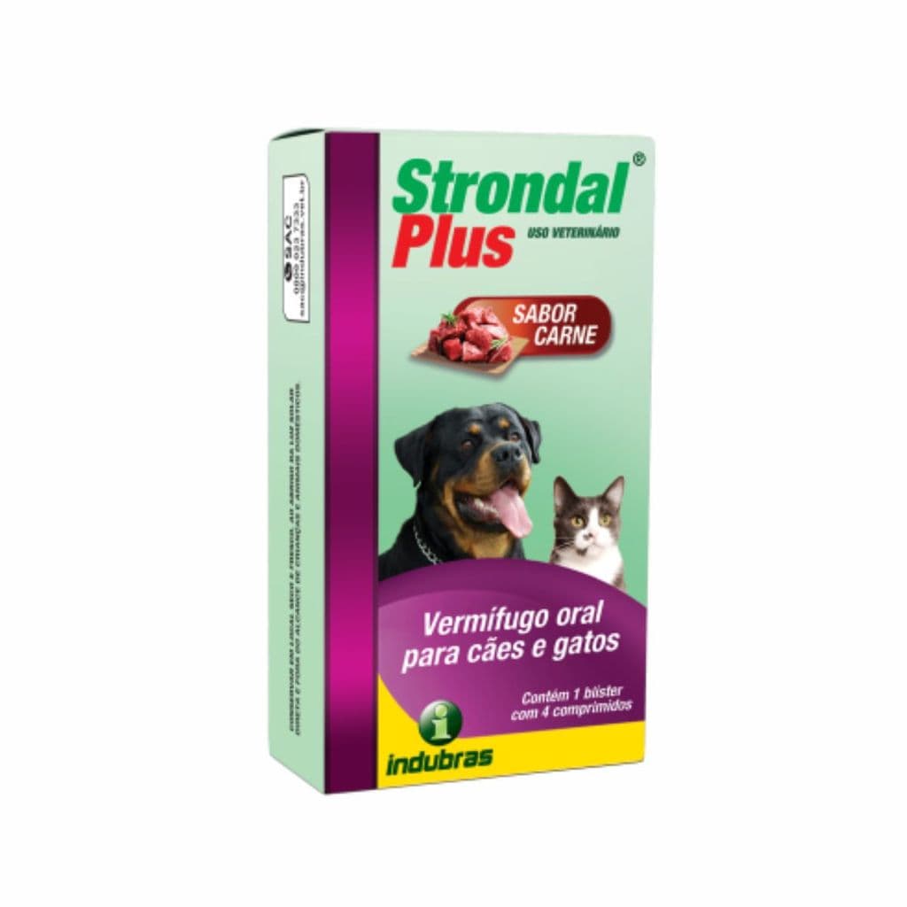 Strondal Plus Carne Vermífugo Com 4 Comprimidos Cães e Gatos