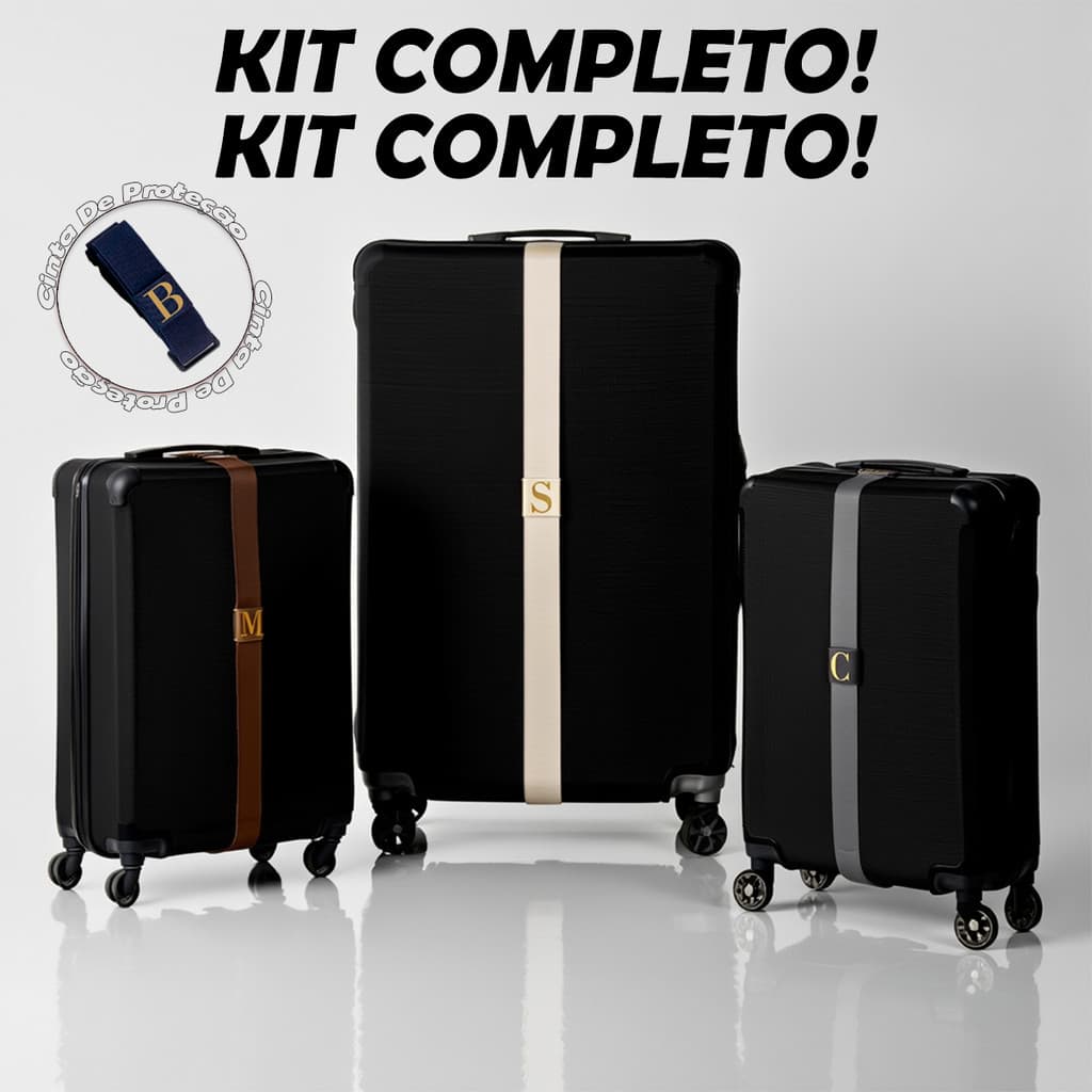 Kit Capa para Mala Preta + Cinta Personalizada com Inicial do Nome Viagem Premium Protegida