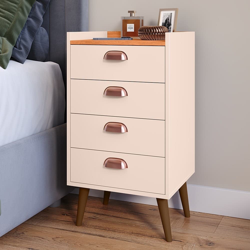 Gaveteiro Escritorio / Mesa Cabeceira / Criado Mini Comoda Quarto com 4 Gaveta com Puxador Concha