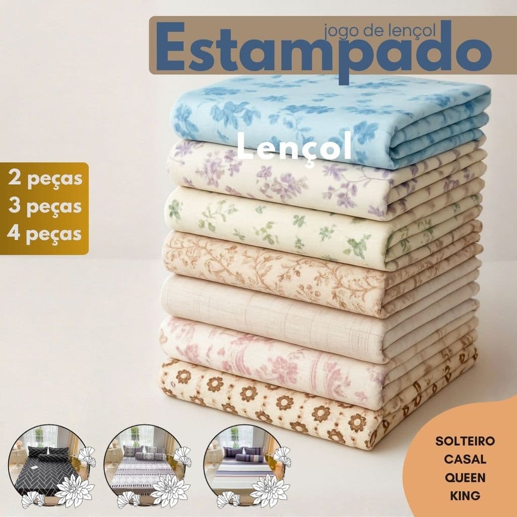Kit Jogo de Lençol Box Estampado - Solteiro | Casal | Queen | King