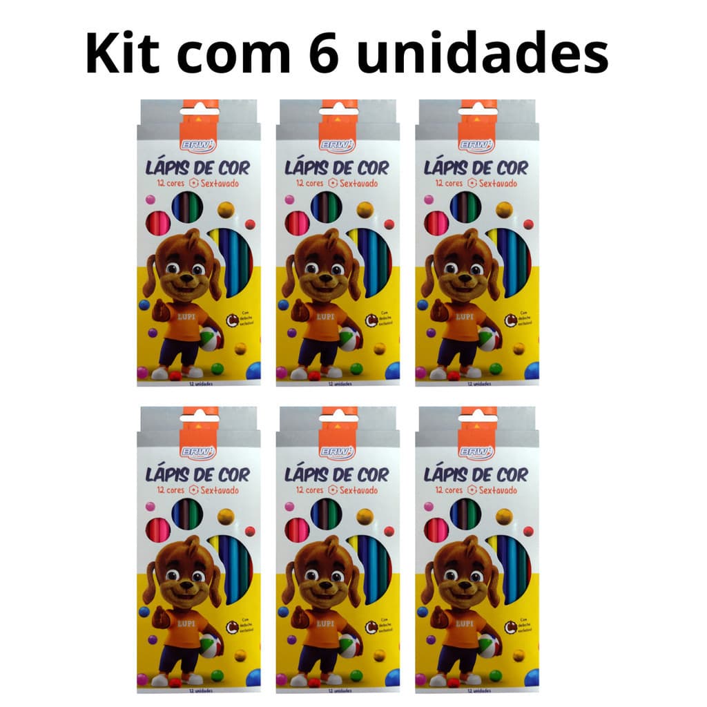 Kit 6 Caixas Lápis De Cores BRW 12 Cores