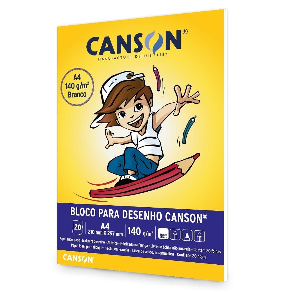 Bloco Papel Canson A4 140g 20 Folhas Ideal para Artistas e Escolares