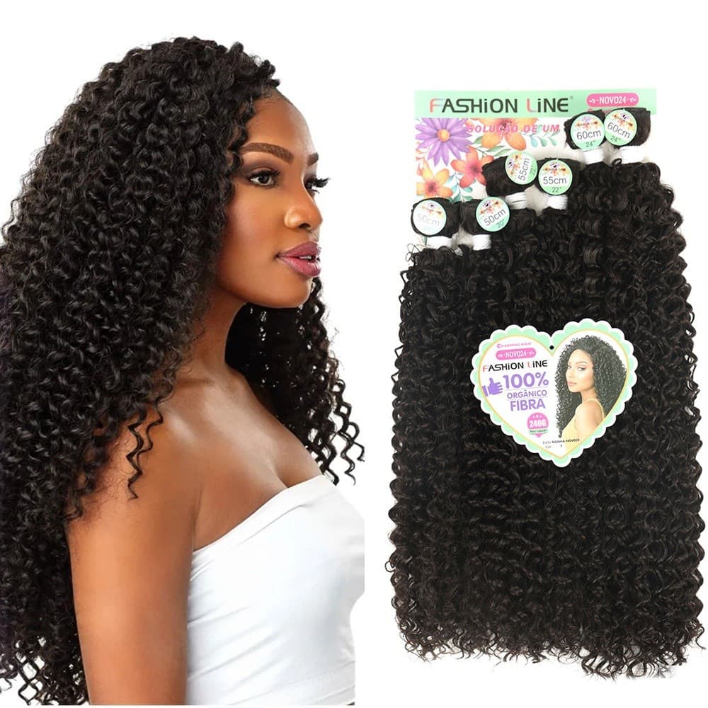 Cabelo Orgânico Cacheado Para Entrelace Extensões Fibra Química Orgânica Qualidade 240g 6Pcs RAINHA