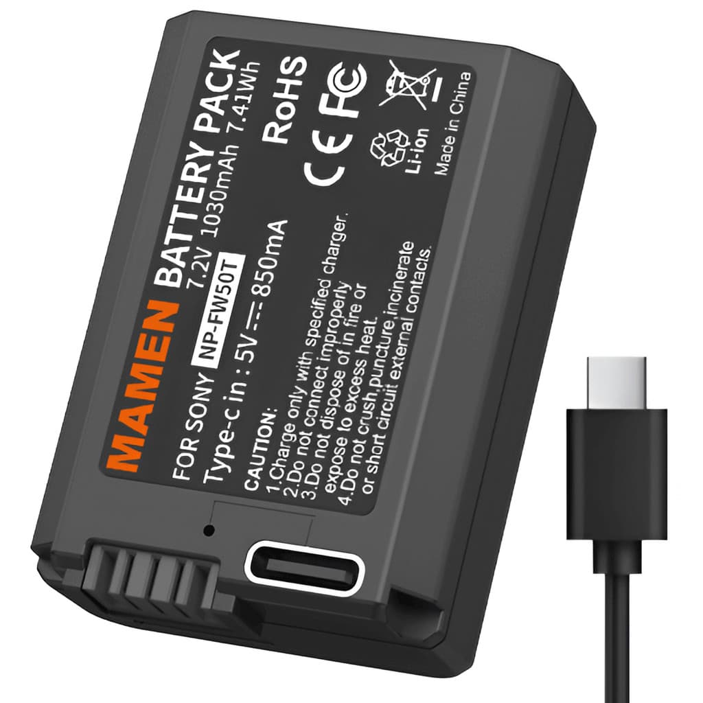 Bateria Mamen NP-FW50 USB-C para Câmeras Sony Alpha