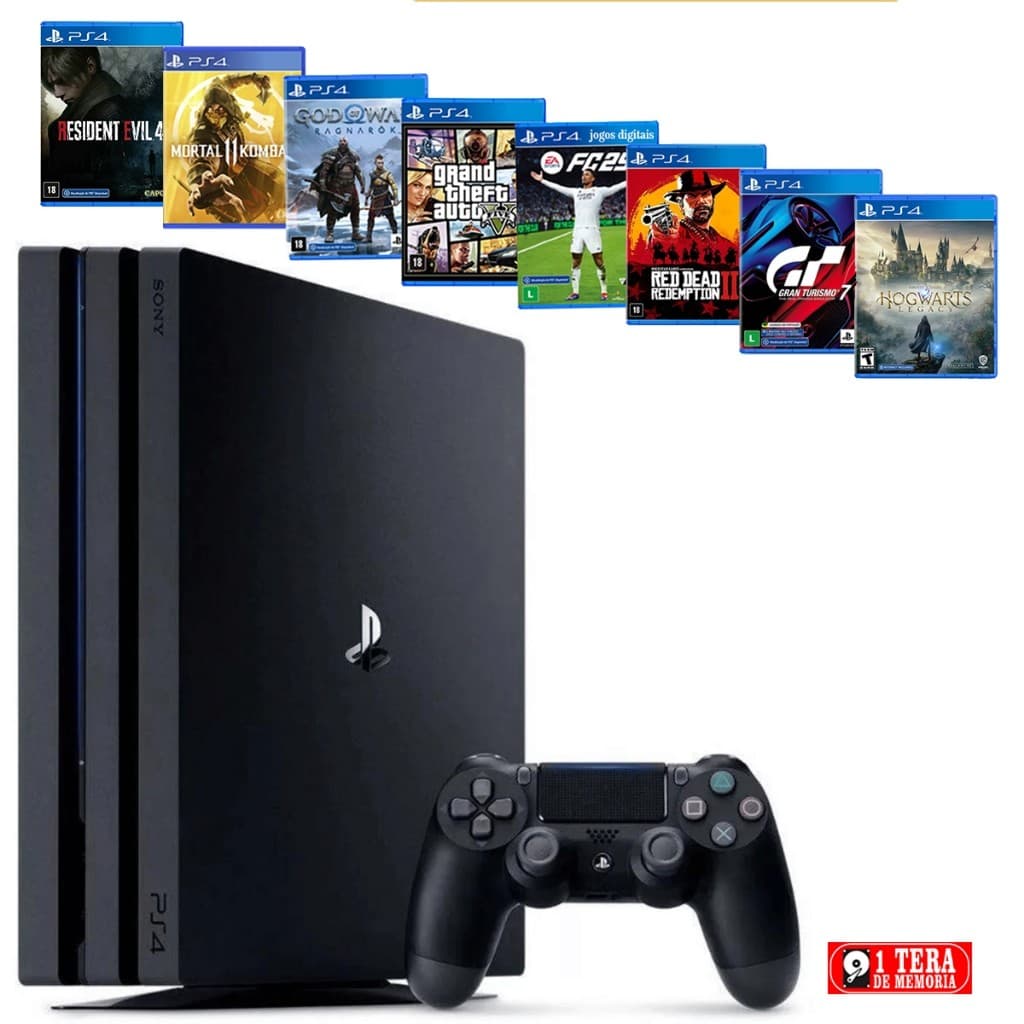 Sony Playstation 4 1000gb Ps4 Pro + Ea Fc Fifa 25 + God Raganarok + Gta 5 + Mkt 11