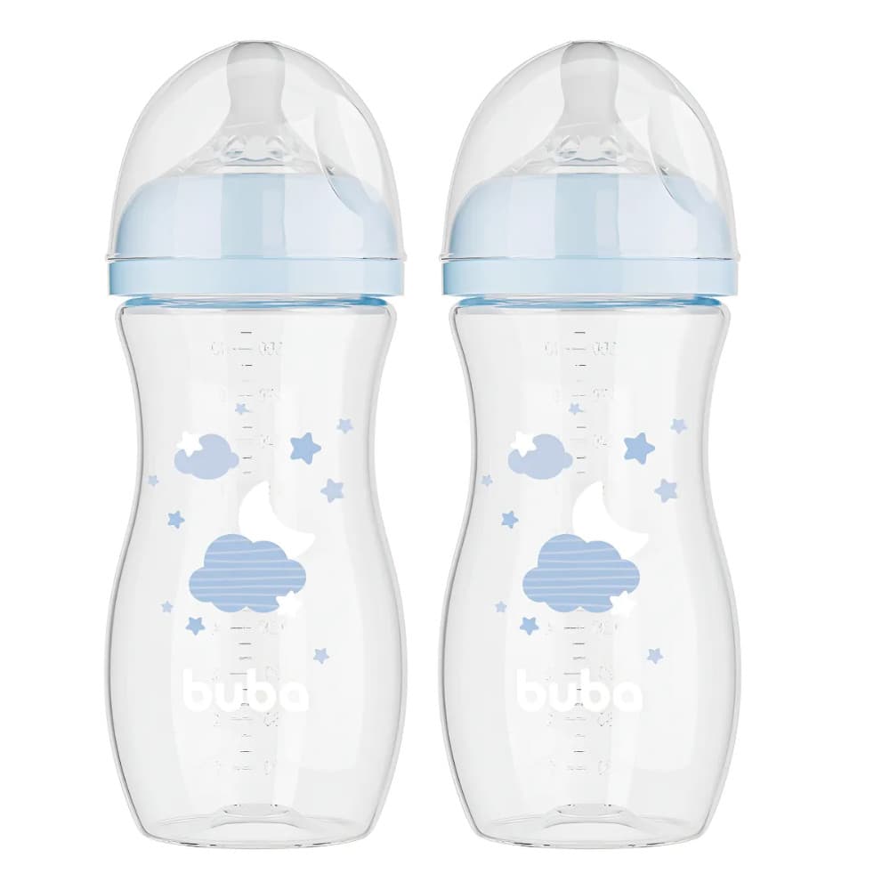KIT C/ 2 MAMADEIRAS EASY FLOW NUVEM AZUL 330ML - BUBA