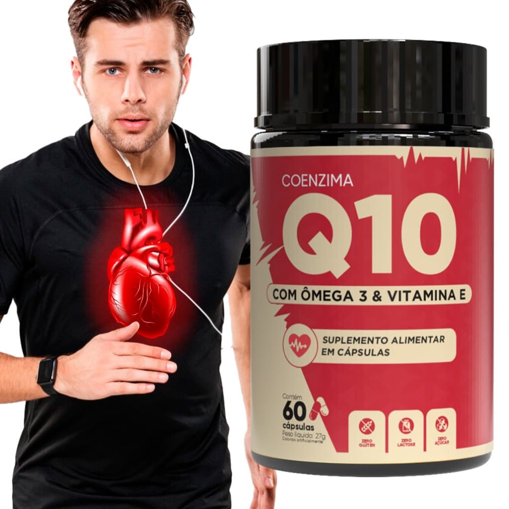 Coenzima Q10 + Ômega 3 + Vitamina E | 3 em 1 Energia, Imunidade, Coração e Cérebro – 60 Caps