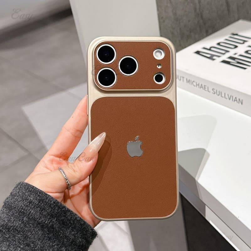 Capa De Telefone Com Janela Grande De Couro Liso De Alta Qualidade Para iPhone 17 16 15 14 13 ProMax Traseira Antiderrap