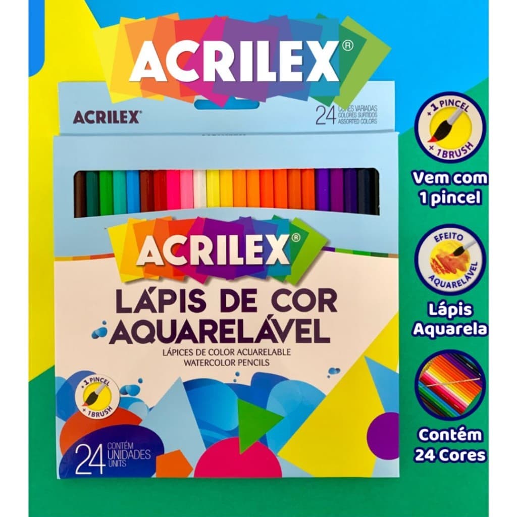 Lápis de Cor Aquarelavel 24 cores Profissional Pintura Desenho +1 Pincel Acrilex