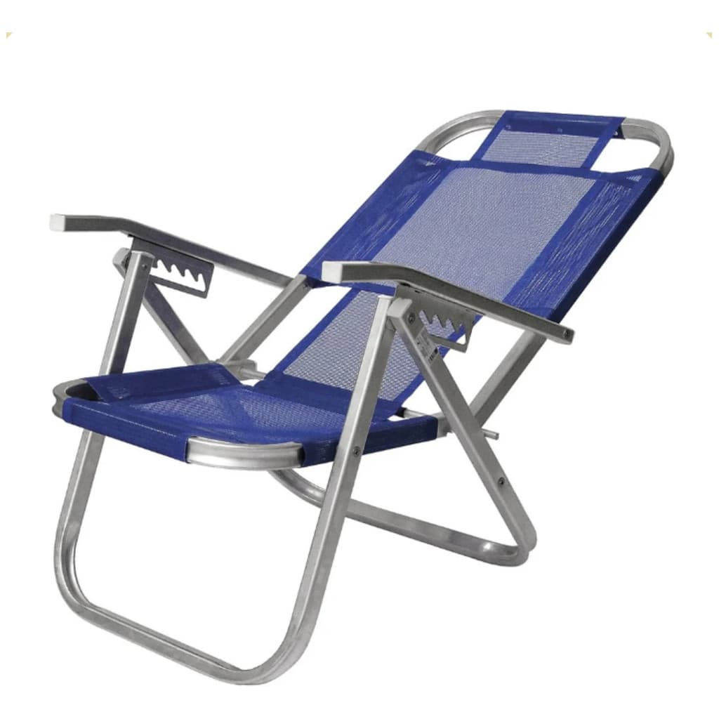 Cadeira De Praia Ipanema Reclinável Azul Royal Em Alumínio