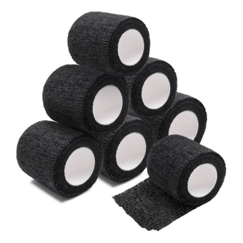 Bandagem Para Biqueira Tatuagem Kit 12 Rolos De Tattoo Preto Fita Maquininha Auto Aderente Azul Rosa