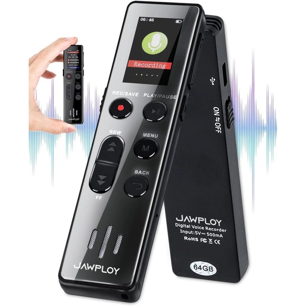 Gravador de Voz Digital de 64GB com Reprodução - Gravador Ativado por Voz com 4400 Horas de Gravação e Aprimoramento de 