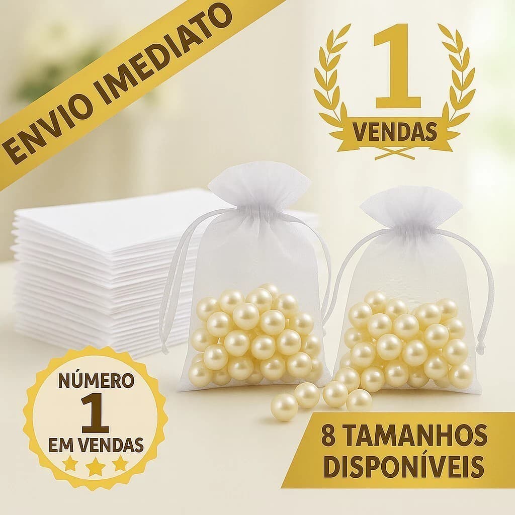 Saquinhos de Organza 7x9 9x12 10x15 Branco | Lembrancinhas P/ Casamentos 10/25/50/100 Unidades