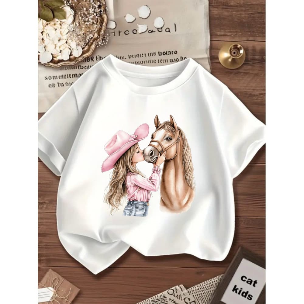 Camisa Camiseta Blusinha Infantil Juvenil Cavalo Cavalgada Menina Chapéu 100% Algodão Agro