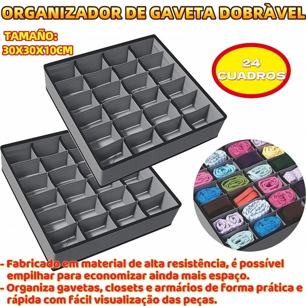Organizador De Gaveta Dobrável Intimas Meias Cueca Calcinha 30X30X10CM Com 24 Possível Empilhar