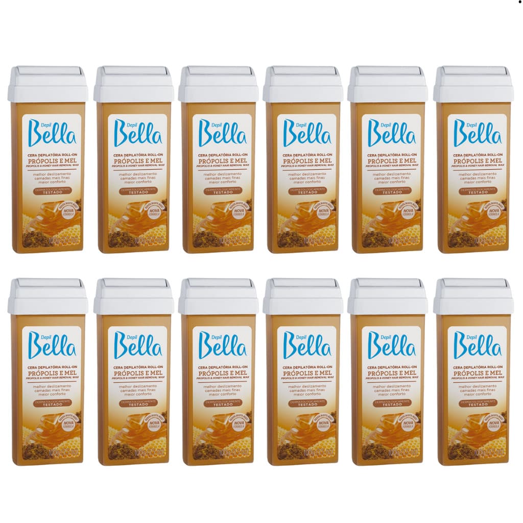 Kit Cera Depil Bella Roll-on Própolis e Mel 12 unidades