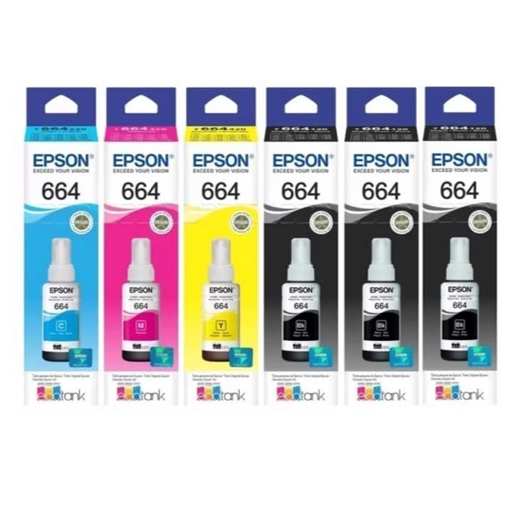 Kit 6 tintas T664 epson p/ L395 L380 L375 L220 L455 BMCY