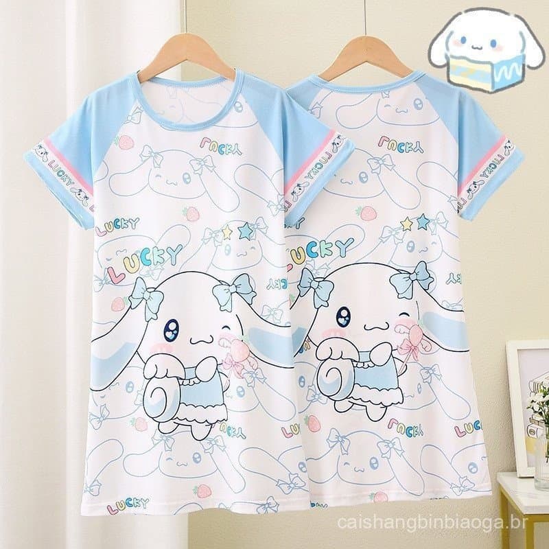 Camisola Infantil Sanrio Cinnamoroll Pijamas de Verão para Meninas Conjunto de Roupa de Casa de Manga Curta [CHUVA]