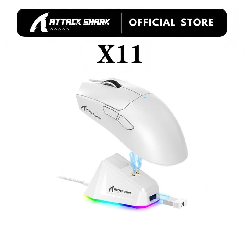 Mouse Para Jogos Sem Fio Leve ATTACK SHARK X11 Com Base De Carregamento RGB Tri-Mode-2.4G/USB-C/BT