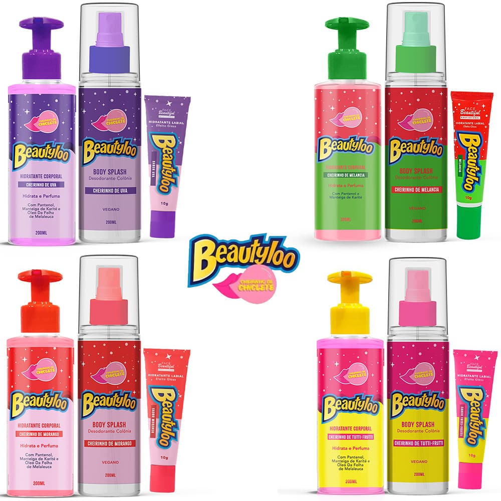 Kit Cuida Corporal Hidratante Corporal Body Splash e Hidratante labial Beautyloo Face Beautiful