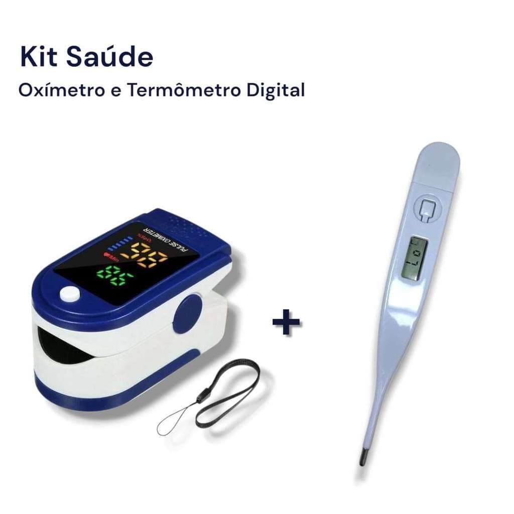 Kit Oxímetro de Dedo Medidor de Saturação + Termômetro Digital Temperatura