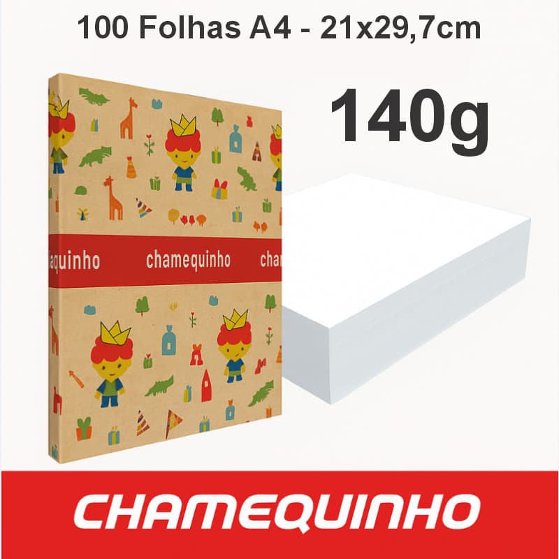 100 folhas A4 de 140gr - 21x29,7cm - Papel Chamequinho