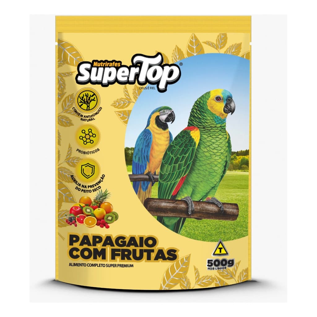 Ração Supertop Papagaio E Arara Com Frutas 500g