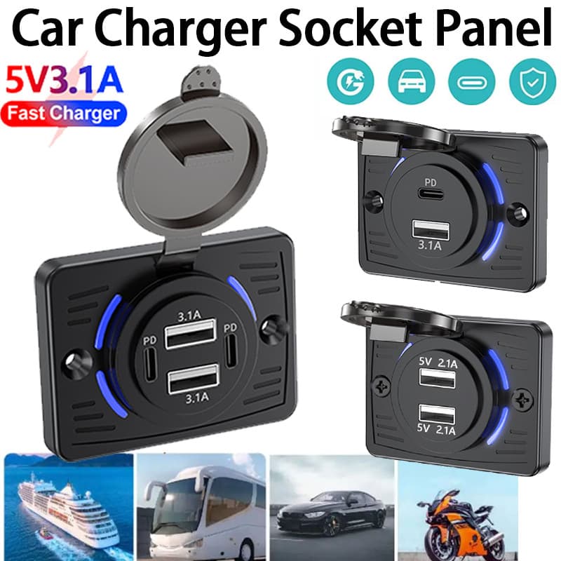Carregador Rápido USB PD 12V/24V QC3.0 Com Tampa 4 Portas De Carro Tomada Painel De Carregamento À Prova D'água Para Car