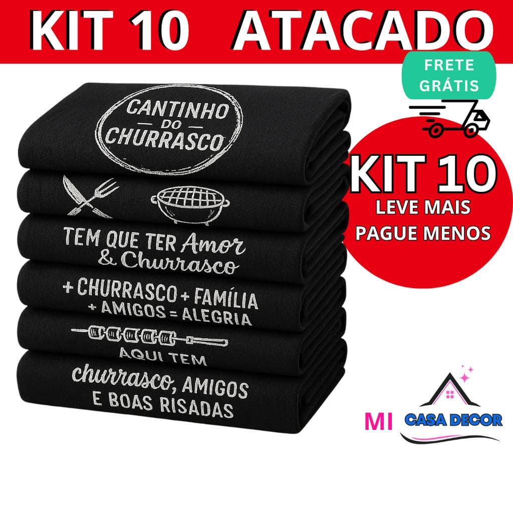 Kit 5 Panos de Prato Pretos Gourmet Para Churrasco 50x70 Grande Grosso