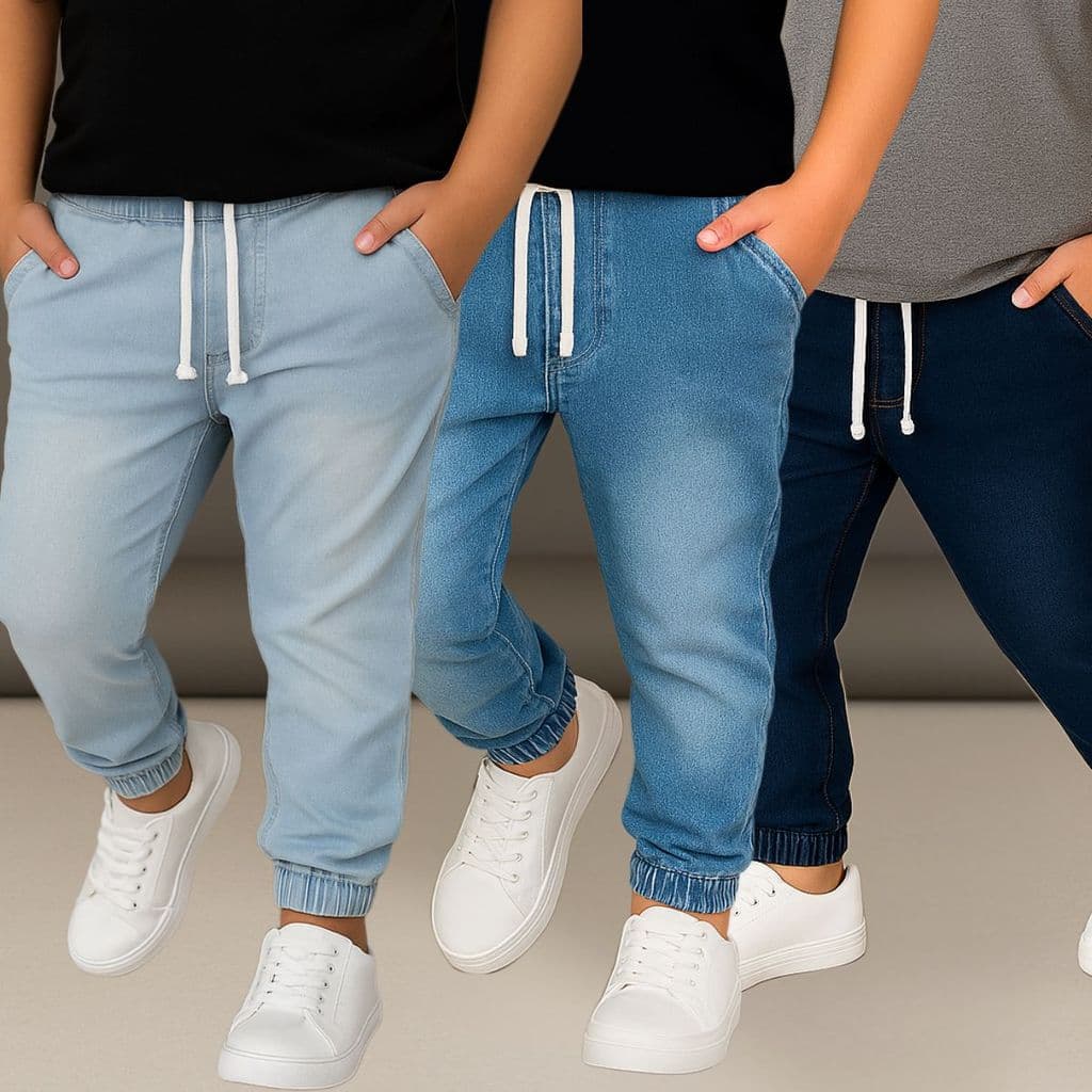 Kit 3 Calças Jogger Infantil Jeans Menino Juvenil Com Lycra 2 ao 16