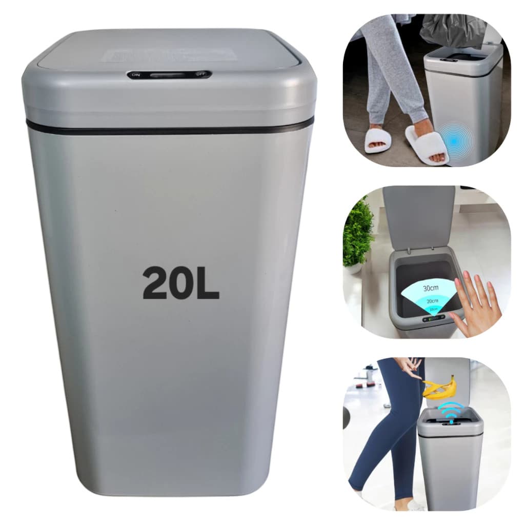 Lixeira Automática 16L/20L com Sensor de Movimento Cinza –Grande Volume Anti Odor