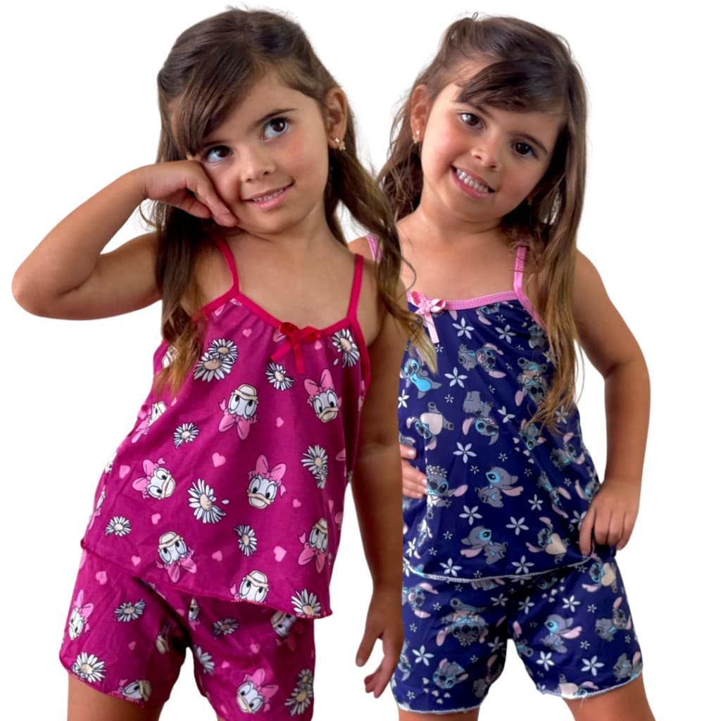 Kit 5 Pijamas Infantil Baby Doll MICRO Estampado com Short Roupa de Dormir