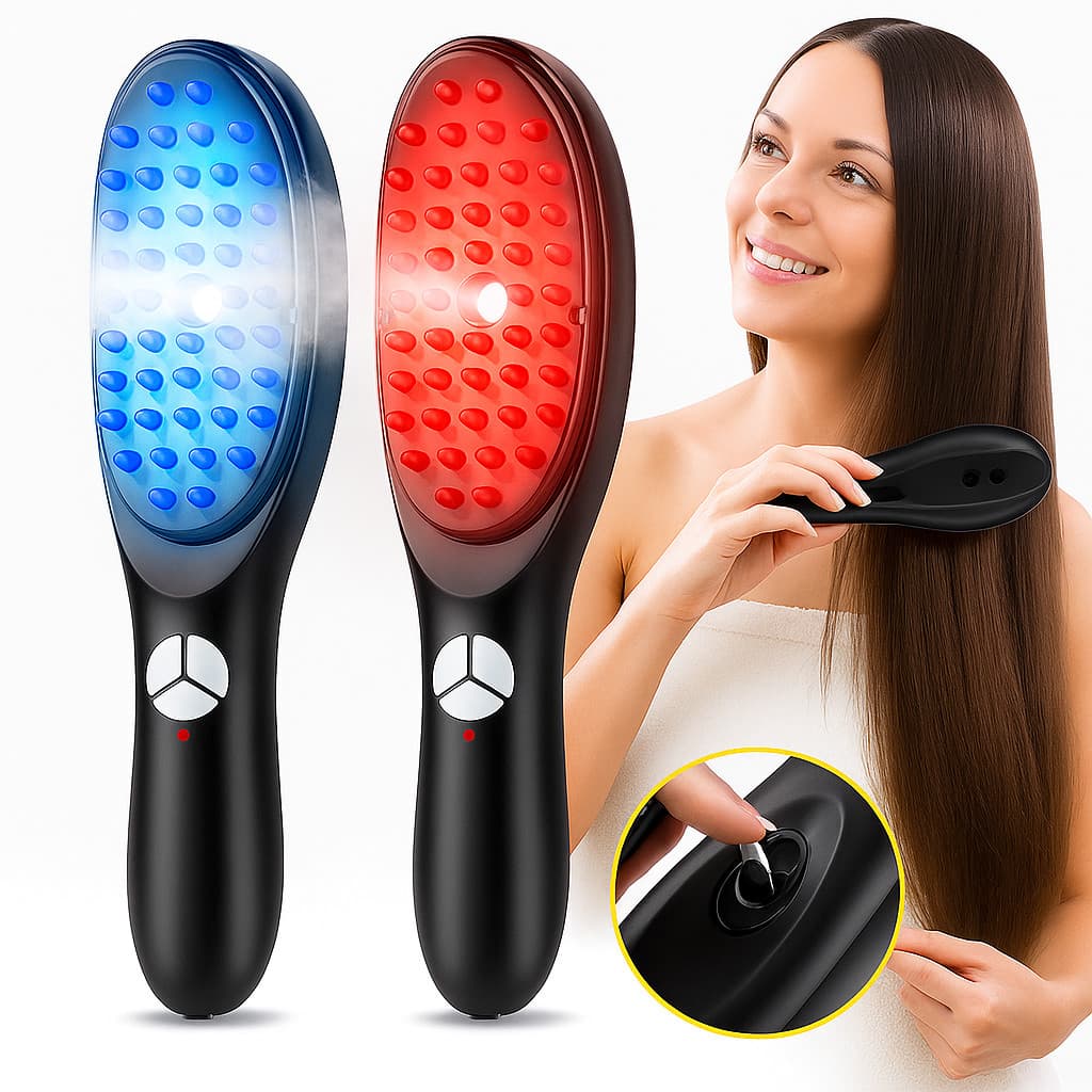 Escova Massageadora Terapia Capilar com Laser LED vermelha tratamento antiqueda crescimento cabelo